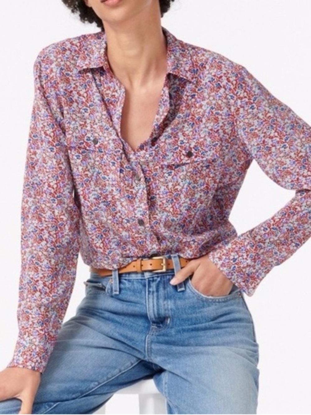 J. Crew Floral Classic-Fit Silk Shirt size 0